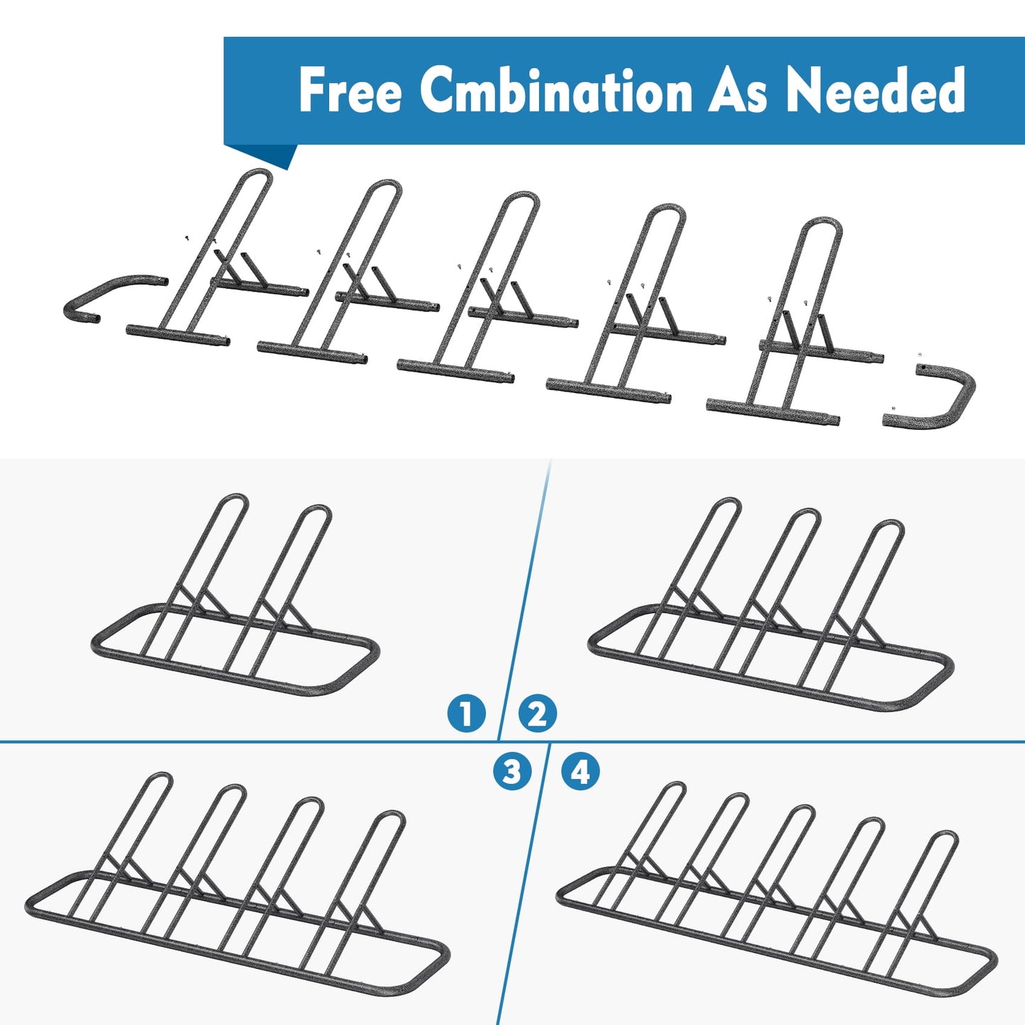 JOZ 3/5 Bike Floor Parking Racks, Adult and Kids Bicycle Outdoor and Indoor Storage Racks, with/without Tire Buckle, Black/Hammer Finish