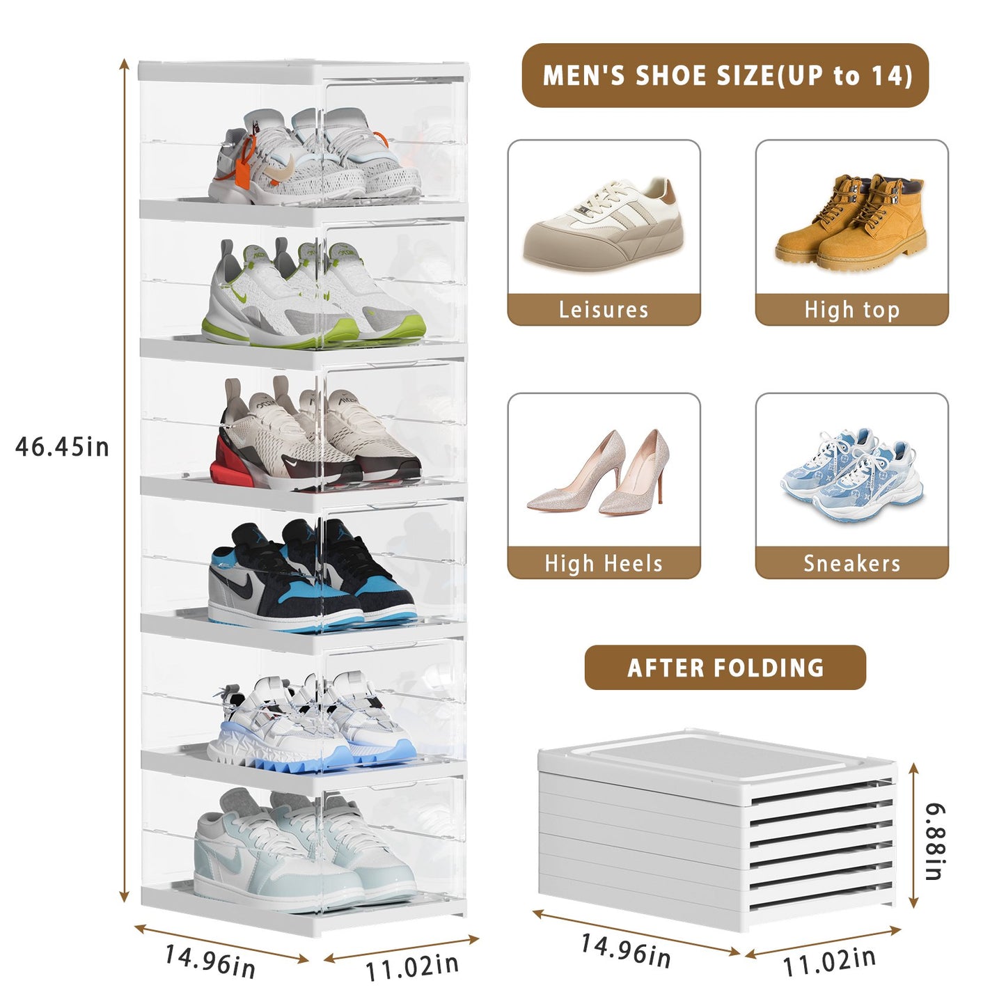 JOZ Flodable Clear Stackable Shoe Box Organizer for Home & Kitchen Storage