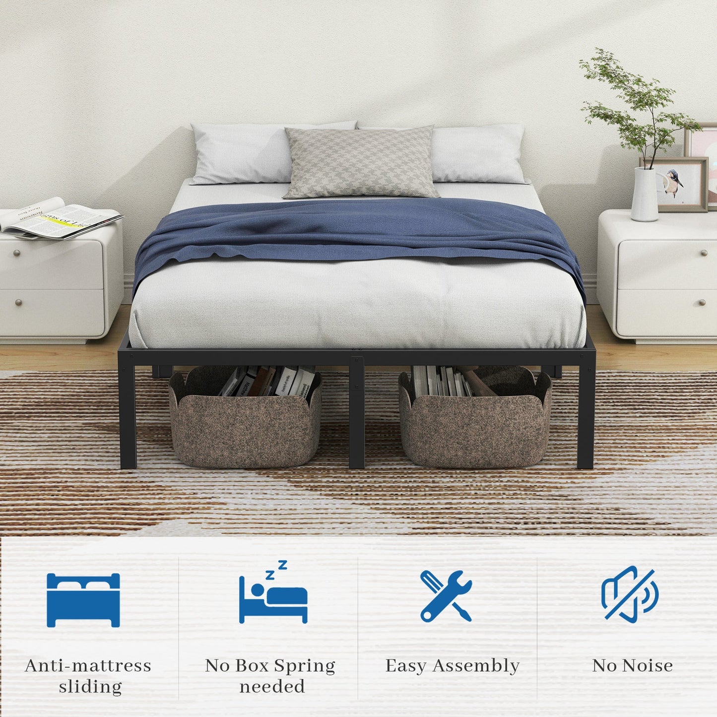 Mr IRONSTONE Full Bed Frame, Heavy Duty Full Size Metal Platform Bed Frame, 14" High with Storage, No Box Spring Needed, Black