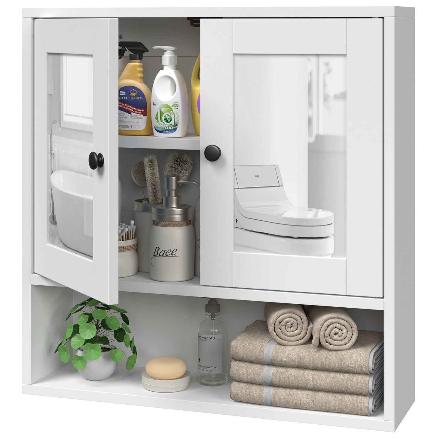 JOZ Wooden Bathroom Wall Cabinet with 2 Mirror Door and 3 Shelves, Kitchen Medicine Cabinet, White