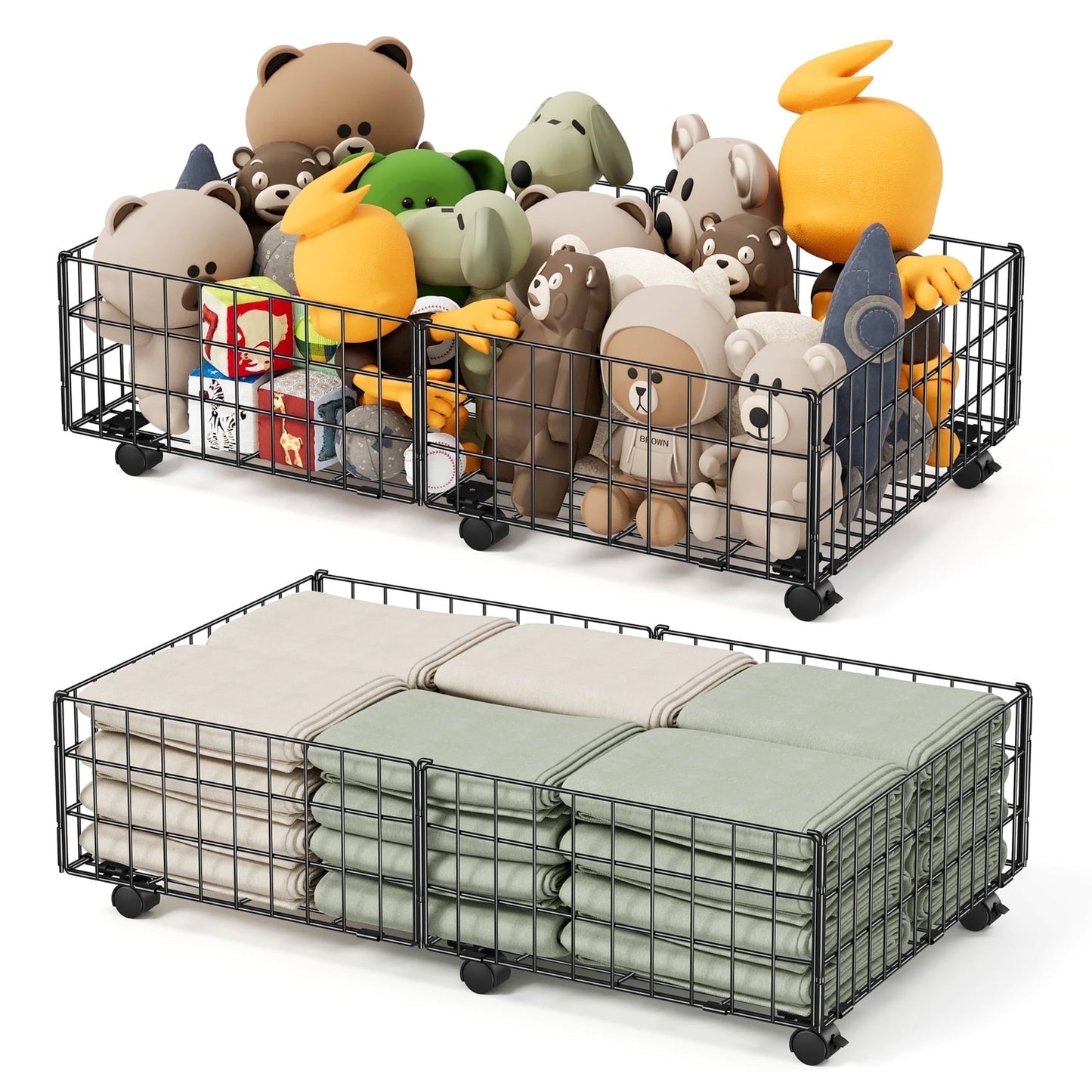 JOZ Under Bed Storage Containers with Wheels - Black 2 Pcs Rolling Metal Organizer Drawer for Under The Bed Storage