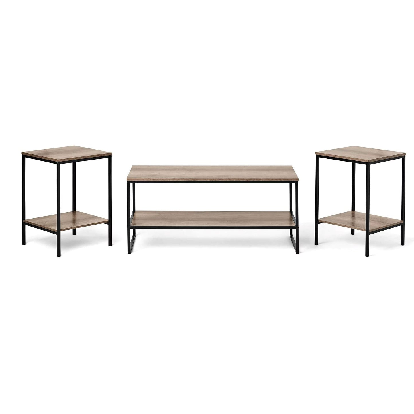 Mr IRONSTONE 3-Piece Coffee and End Table Set: Rustic Rock Gray Elegance with Sturdy Metal Frames