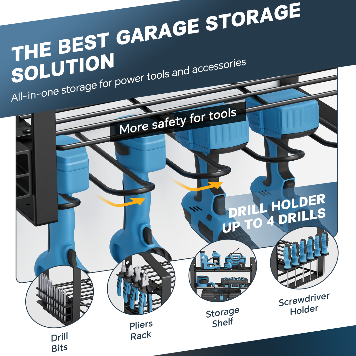 JOZ Power Tool Organizer Rack TR01 Garage Organizer Wall Storage, 16.6" x 7.8" x 15.1"