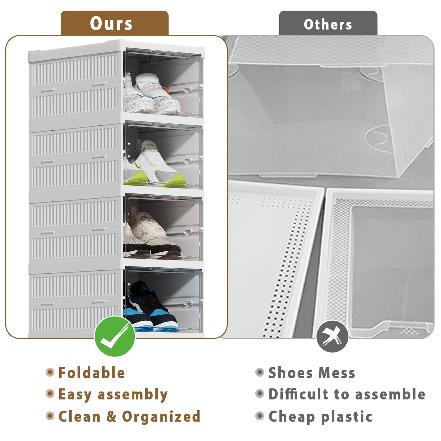 JOZ left Foldable Shoe Storage Rack for Men's Shoes - Stackable, Acrylic, Right/Left - 6 Tier