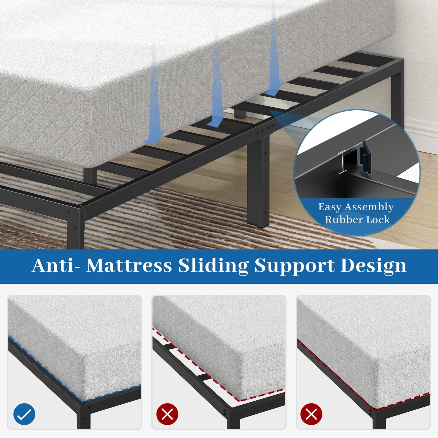 Mr IRONSTONE Queen Bed Frame, Heavy Duty Queen Size Metal Platform Bed Frame, 14" High with Storage, No Box Spring Needed, Black