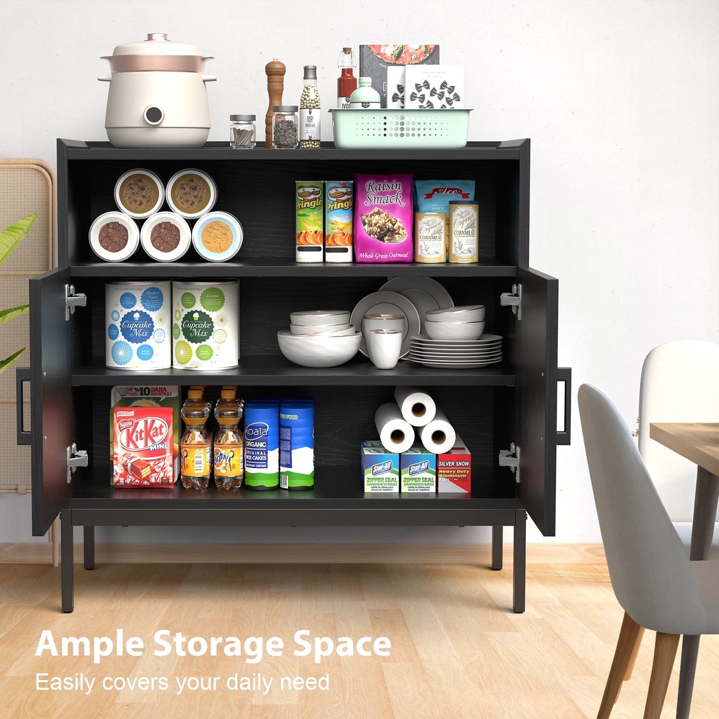 JOZ Modern Black Sideboard Buffet with Ample Storage and Coffee Bar