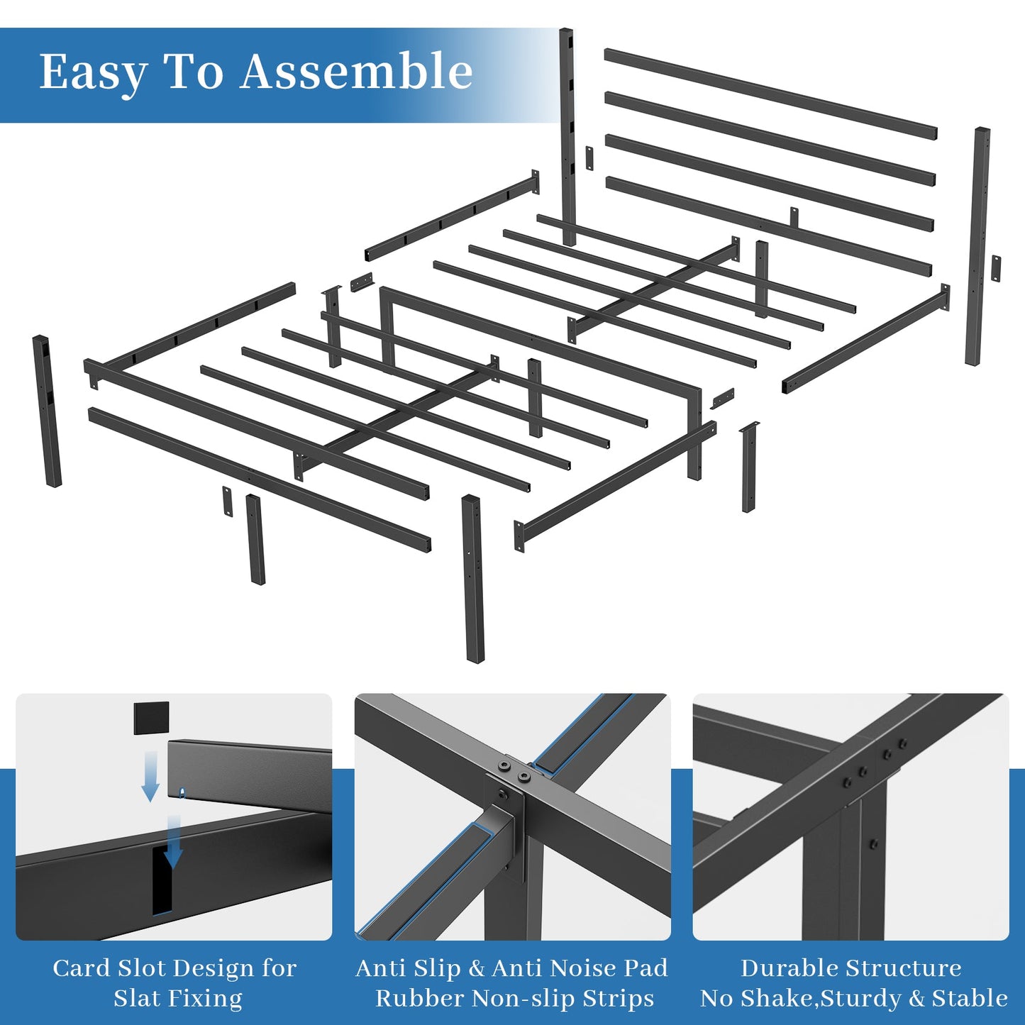 Mr IRONSTONE Full Bed Frame, 14" High Full Size Metal Platform Bed Frame with Headboard and Footboard with Storage, No Box Spring Needed, Black