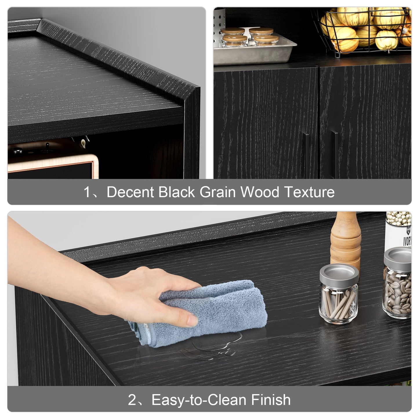 JOZ Modern Black Sideboard Buffet with Ample Storage and Coffee Bar