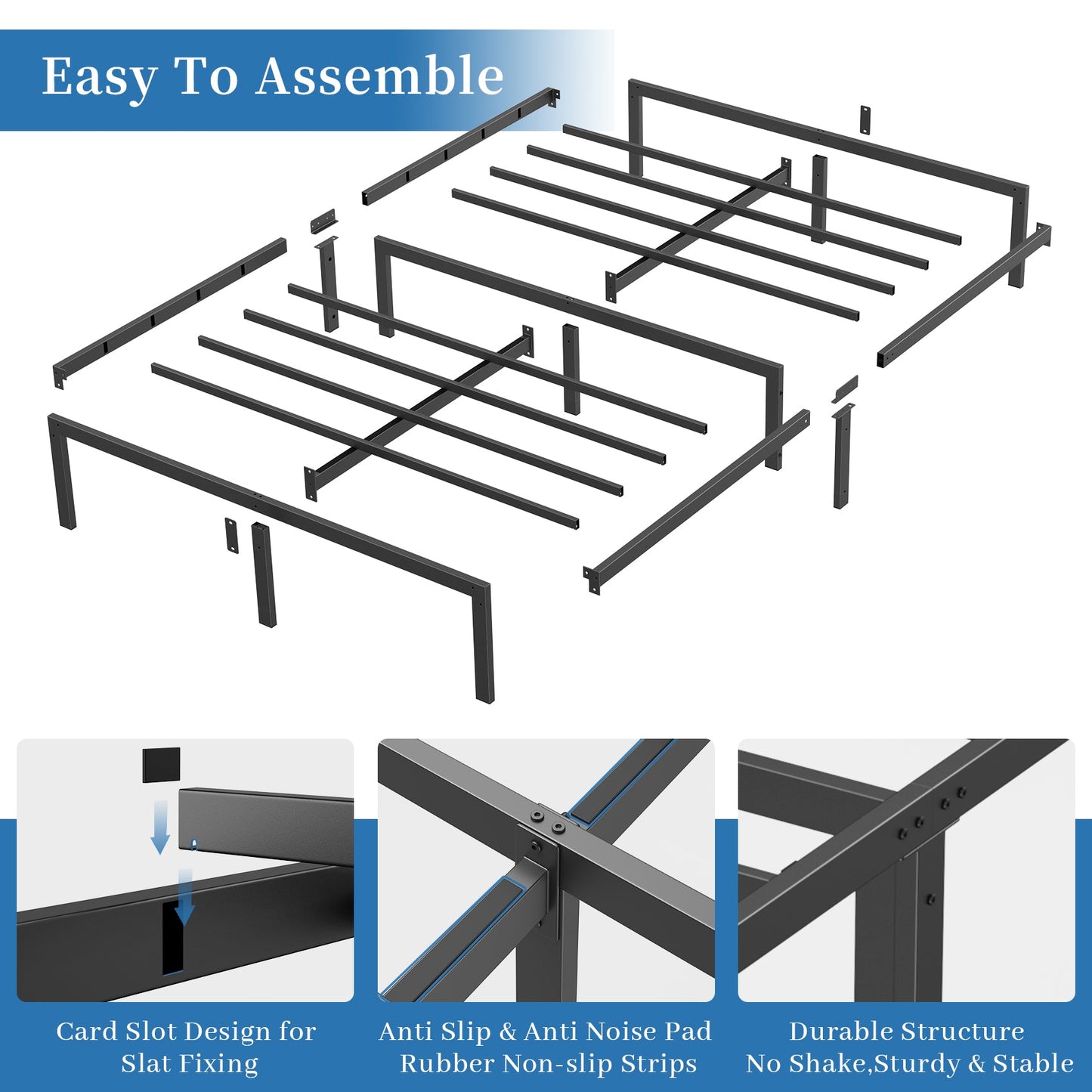Mr IRONSTONE Queen Bed Frame, Heavy Duty Queen Size Metal Platform Bed Frame, 14" High with Storage, No Box Spring Needed, Black