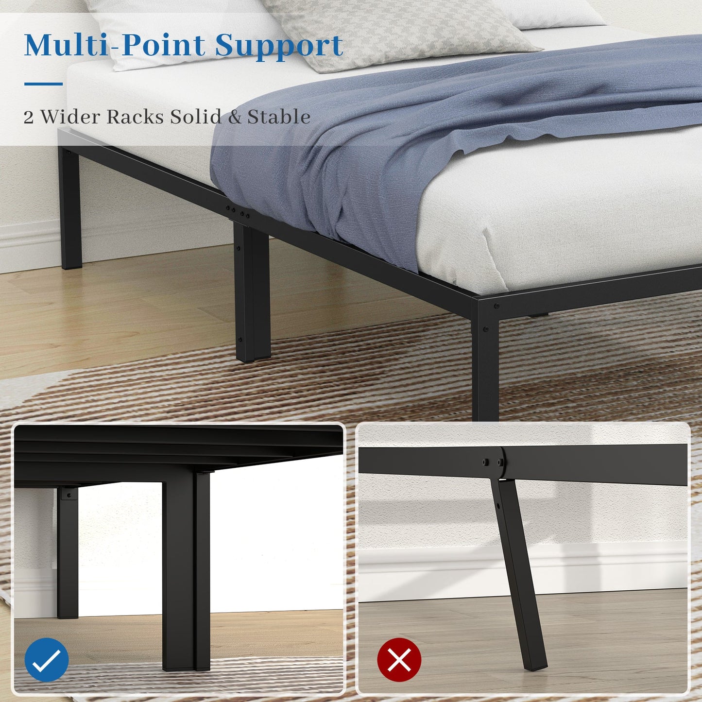 Mr IRONSTONE Queen Bed Frame, Heavy Duty Queen Size Metal Platform Bed Frame, 14" High with Storage, No Box Spring Needed, Black
