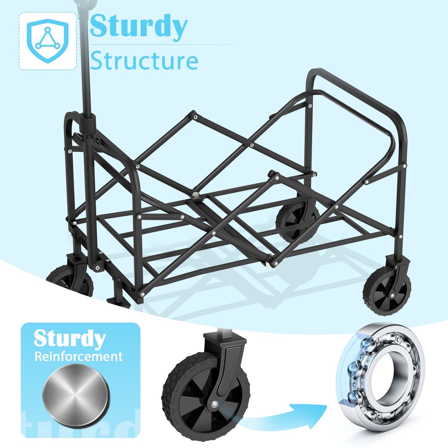 JOZ 330lbs Folding Garden Wagon Cart with Wheels, Collapsible Shopping Wagon, Outdoor Utility Wagon, Beach Wagons Carts Foldable, for Kids & Adult