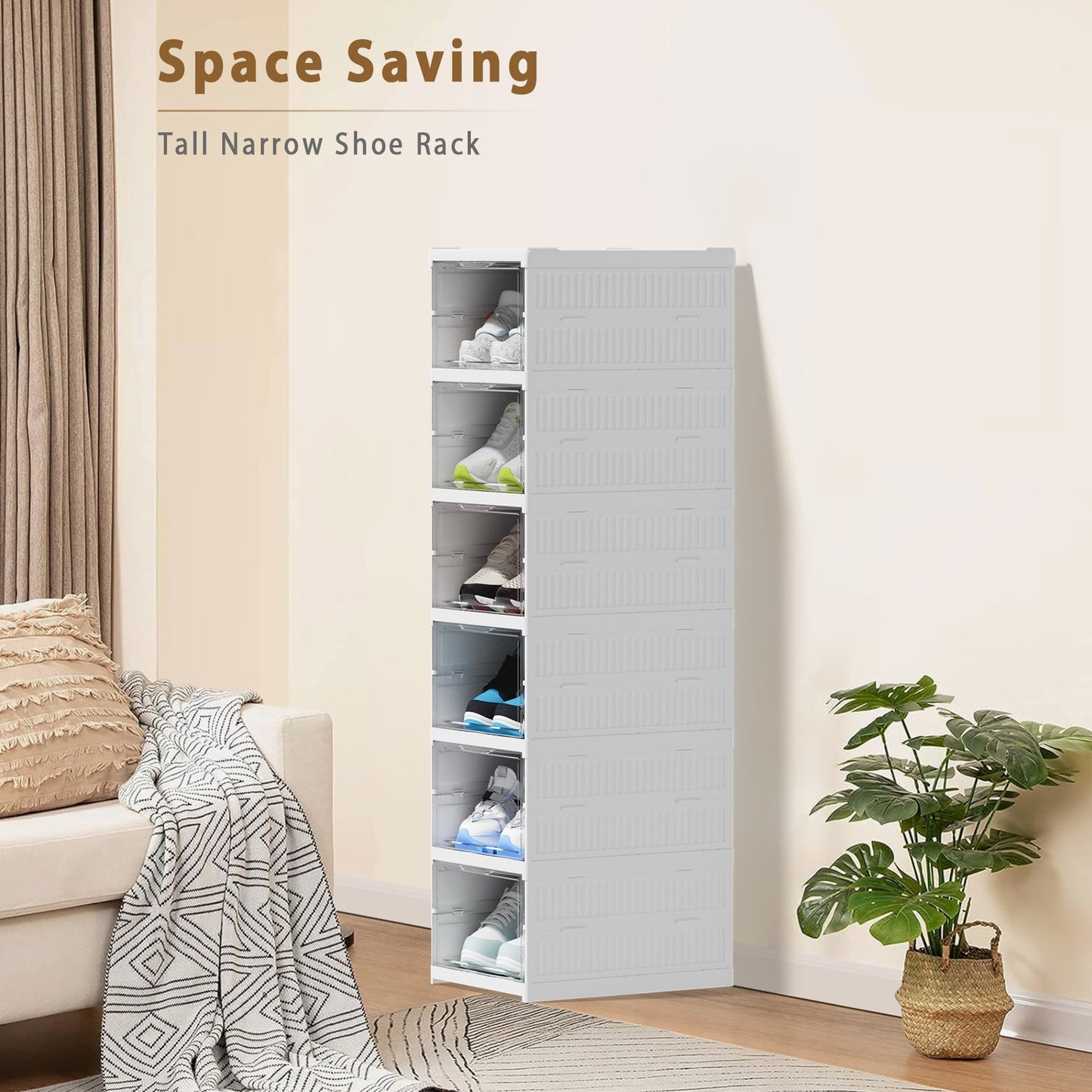 JOZ left Foldable Shoe Storage Rack for Men's Shoes - Stackable, Acrylic, Right/Left - 6 Tier