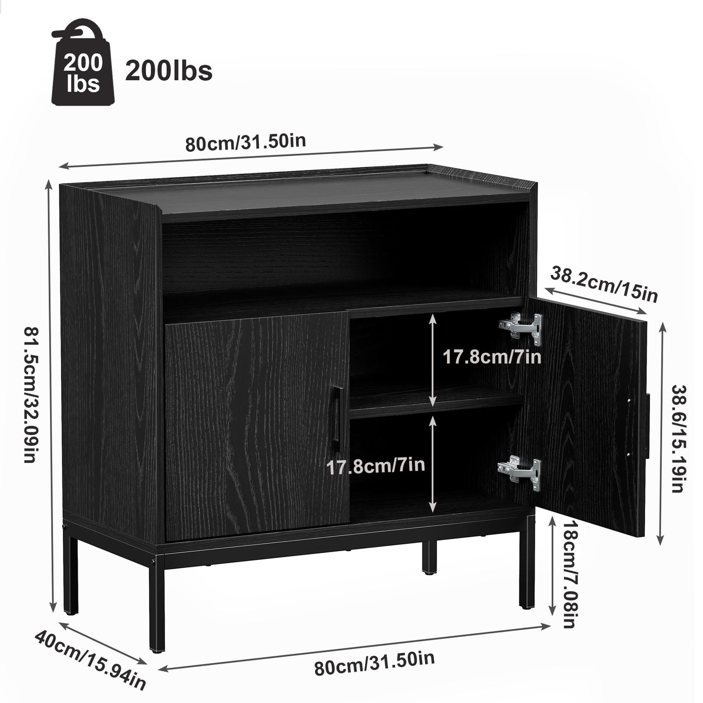 JOZ Modern Black Sideboard Buffet with Ample Storage and Coffee Bar