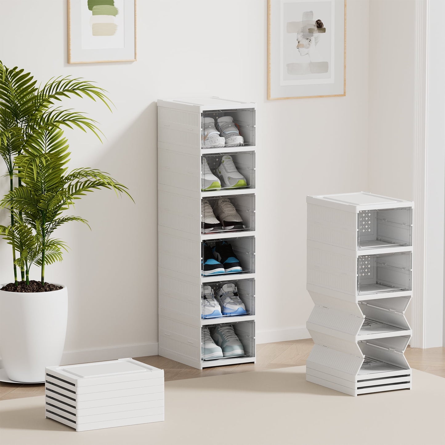 JOZ left Foldable Shoe Storage Rack for Men's Shoes - Stackable, Acrylic, Right/Left - 6 Tier