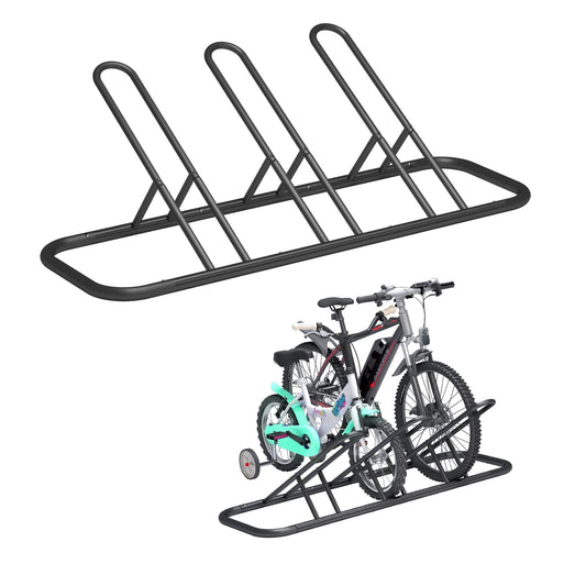 JOZ 3/5 Bike Floor Parking Racks, Adult and Kids Bicycle Outdoor and Indoor Storage Racks, with/without Tire Buckle, Black/Hammer Finish