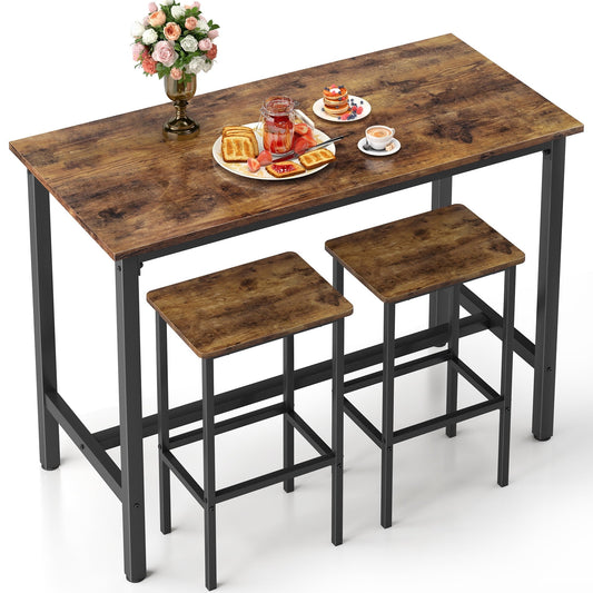 JOZ 3-Piece Kitchen Height Dining Table Set, Bar Table with 2 Stools, Rustic Brown and Black