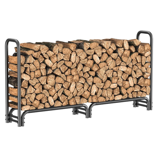 JOZ 8ft Firewood Rack Outdoor Indoor, Upgraded Heavy Duty Adjustable Fire Wood Rack, Fireplace Log Holder Wood Storage for Porch Patio, Easy Assembly