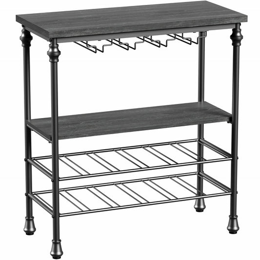 JOZ Freestanding Wine Bar Table: Industrial Wine Bar Cabinet with Floor Wine Rack and Glass Holder, Perfect for Kitchen or Dining Room