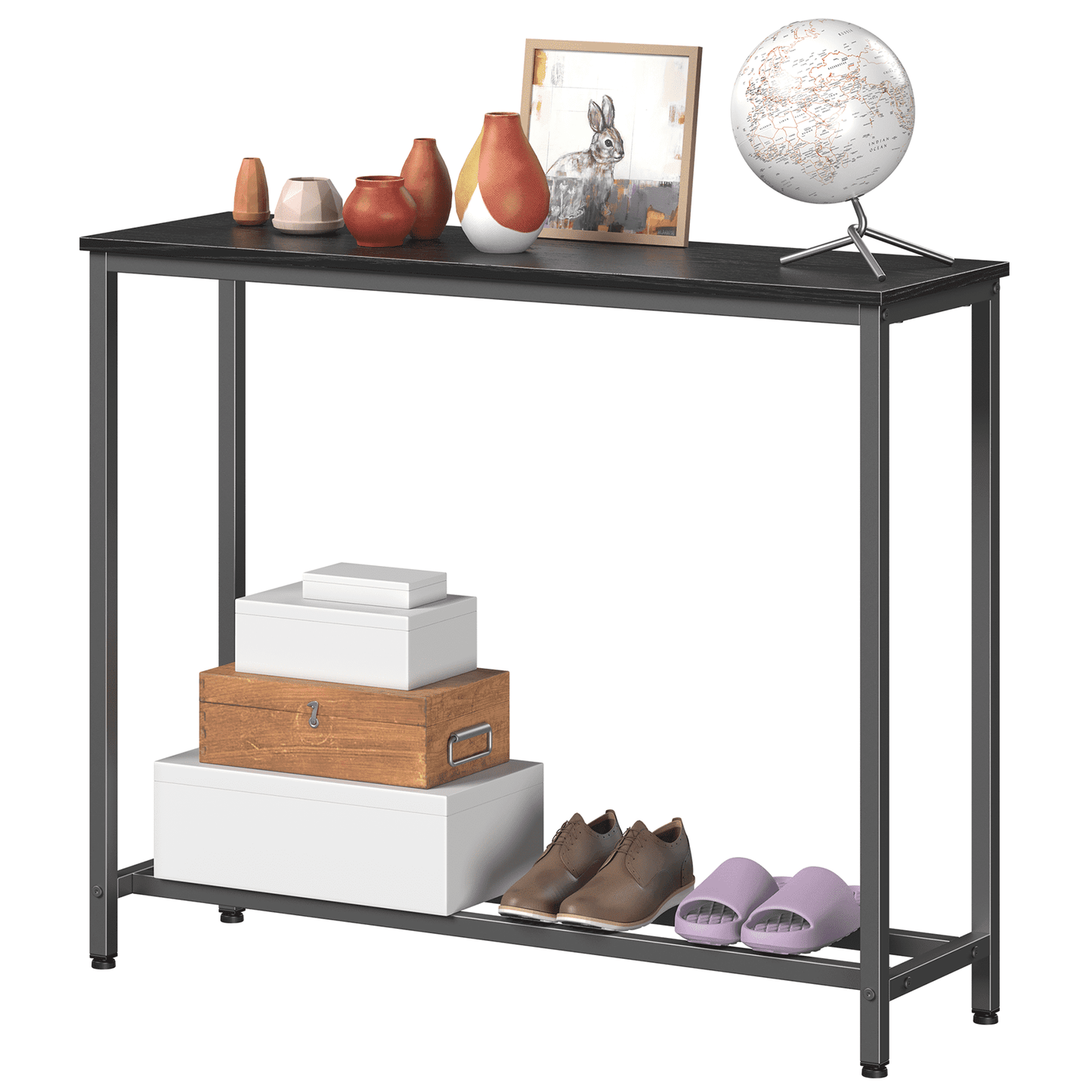 JOZ Industrial Narrow Console Table with Shelves, Black