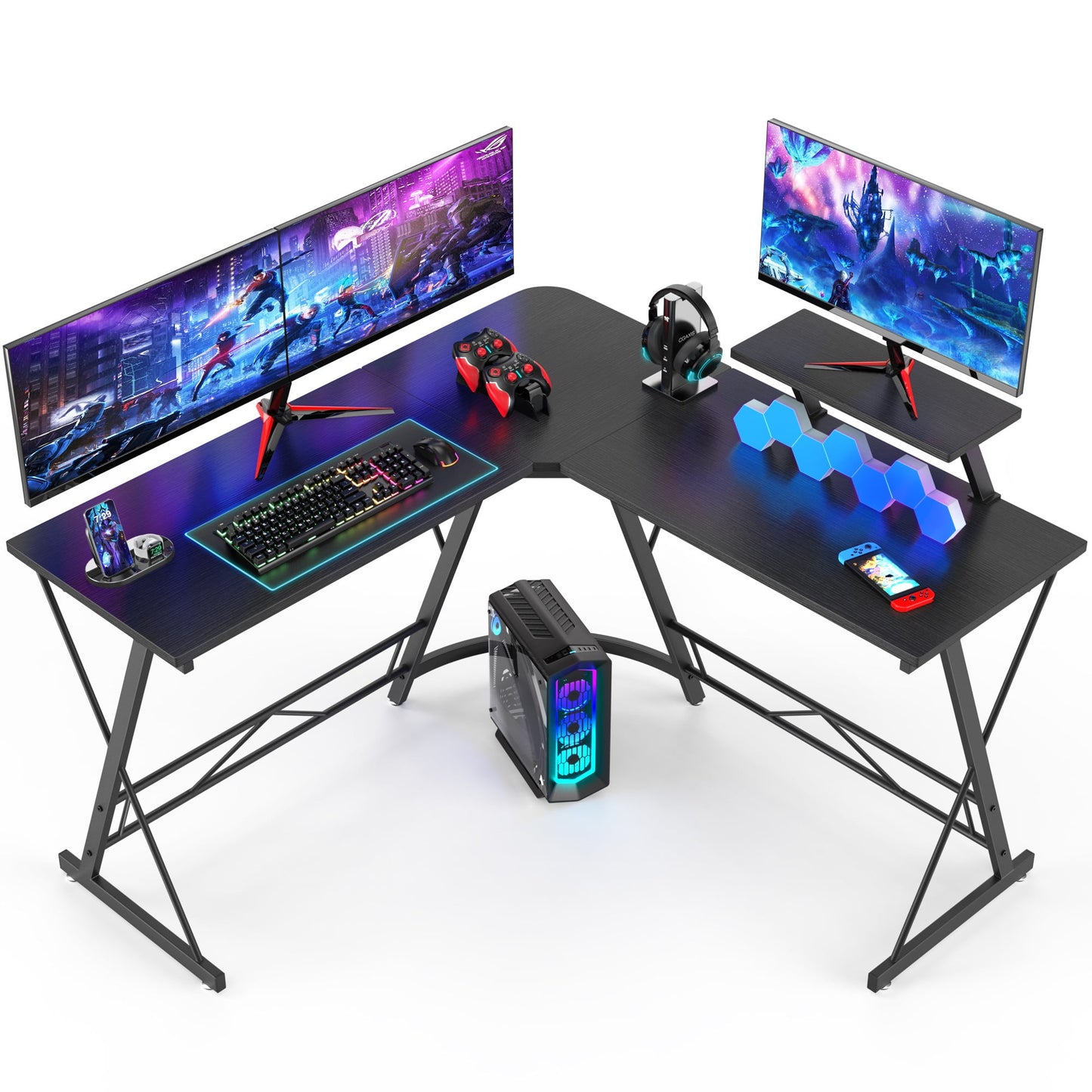 JOZ 51" L Shaped Gaming Desk Corner Computer Desk, Home Office Desks Writing Workstation with Large Monitor Stand, Black