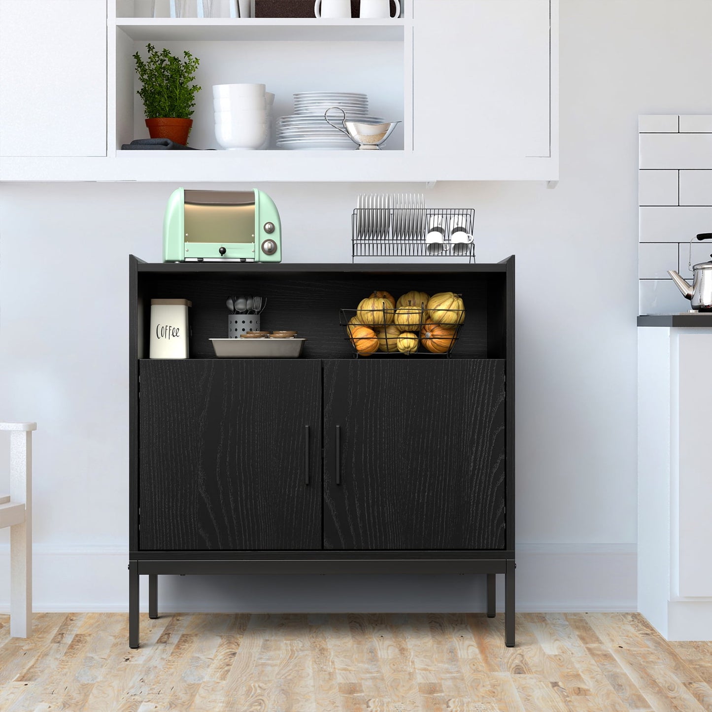 JOZ Modern Black Sideboard Buffet with Ample Storage and Coffee Bar