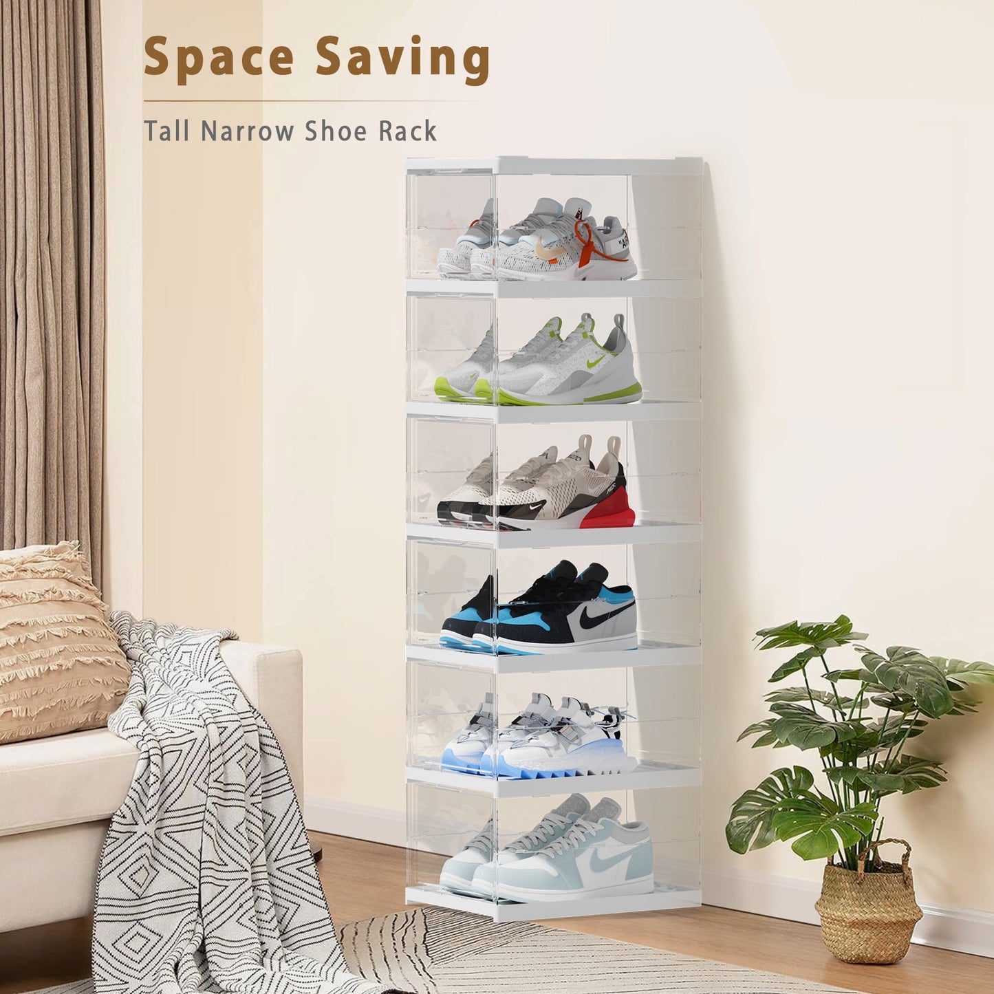 JOZ Flodable Clear Stackable Shoe Box Organizer for Home & Kitchen Storage
