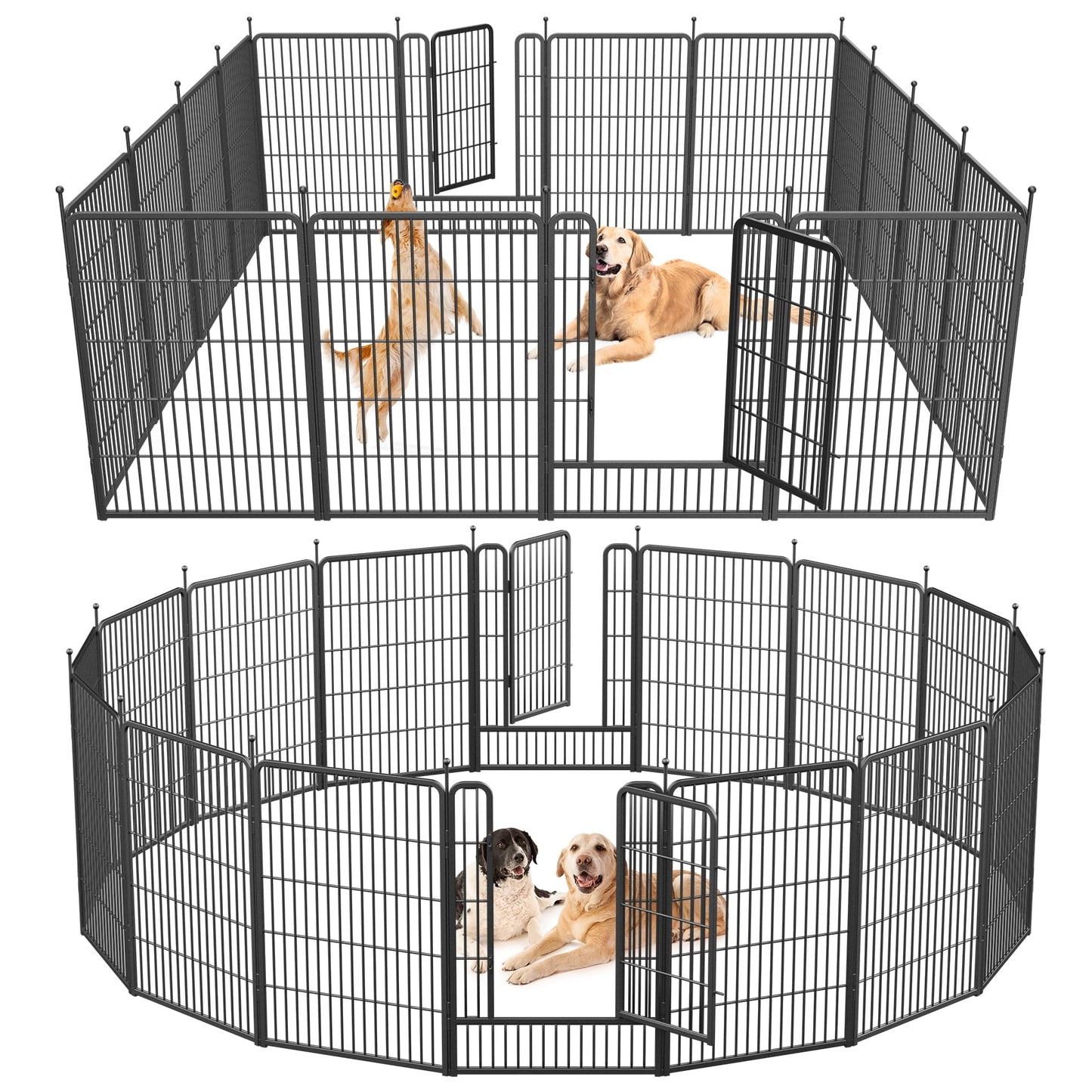 Dog Playpen Outdoor, 16 Panels, 40" Height Dog Fence Exercise Pen with Doors for Large/Medium/Small Dogs, Portable Pet Playpen for Yard, RV, Camping, Hammer Paint Finish