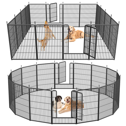 Dog Playpen Outdoor, 16 Panels, 40" Height Dog Fence Exercise Pen with Doors for Large/Medium/Small Dogs, Portable Pet Playpen for Yard, RV, Camping, Hammer Paint Finish