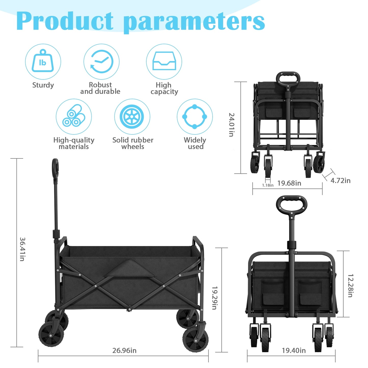 JOZ 330lbs Folding Garden Wagon Cart with Wheels, Collapsible Shopping Wagon, Outdoor Utility Wagon, Beach Wagons Carts Foldable, for Kids & Adult
