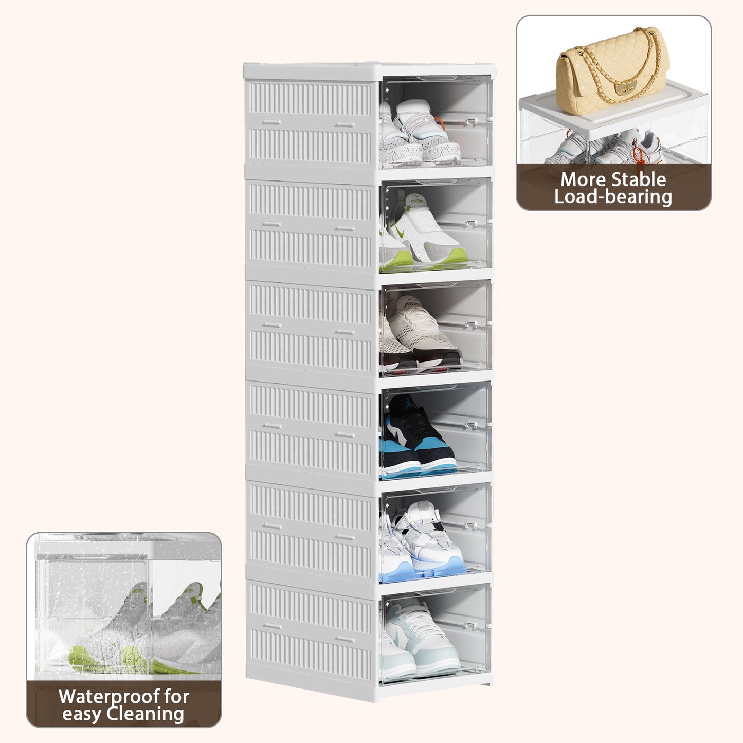 JOZ left Foldable Shoe Storage Rack for Men's Shoes - Stackable, Acrylic, Right/Left - 6 Tier