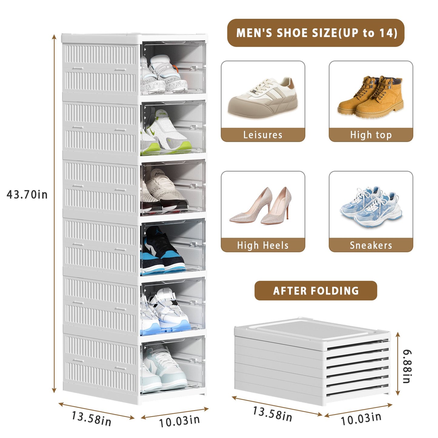 JOZ left Foldable Shoe Storage Rack for Men's Shoes - Stackable, Acrylic, Right/Left - 6 Tier