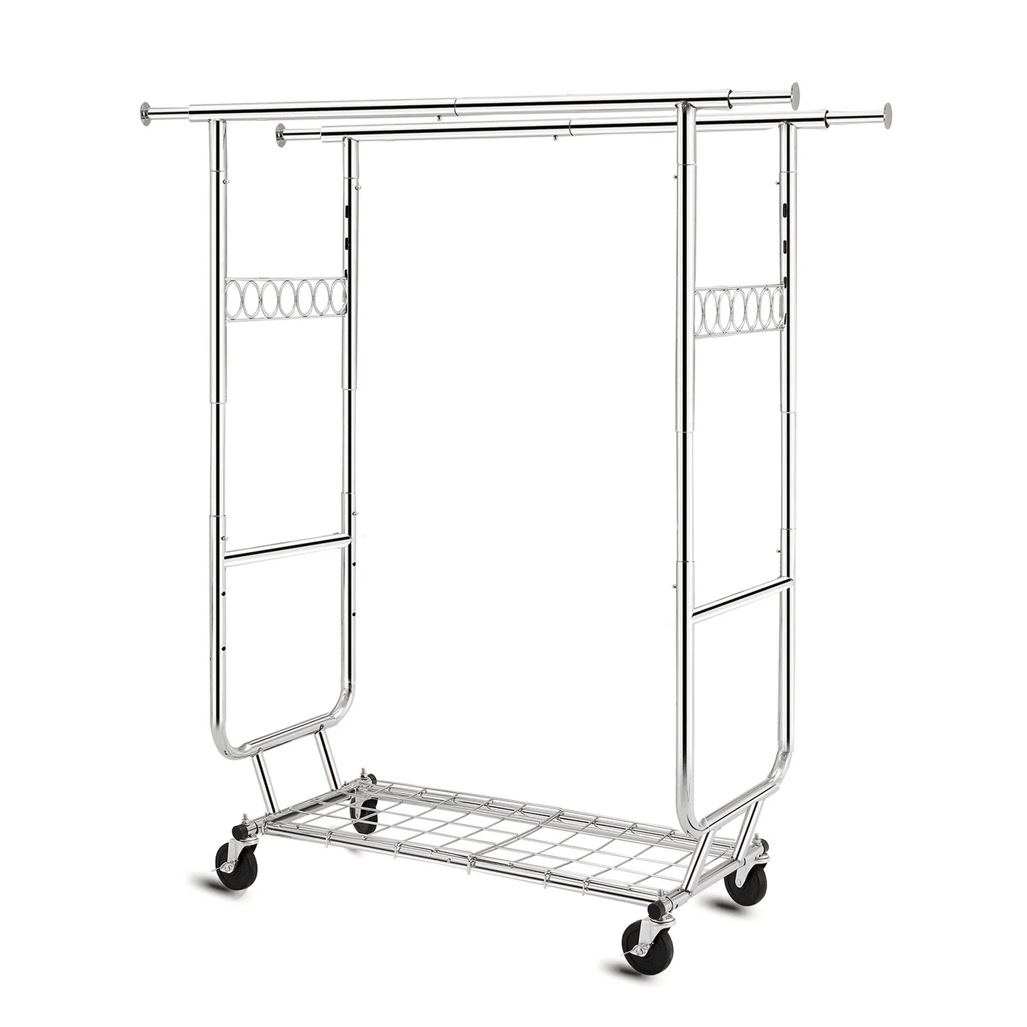 Mr IRONSTONE 600 lbs Commercial Grade Heavy Duty Garment Rack with Shelves, Collapsible Clothing Rack on Wheels, Portable and Adjustable, Chrome Finish