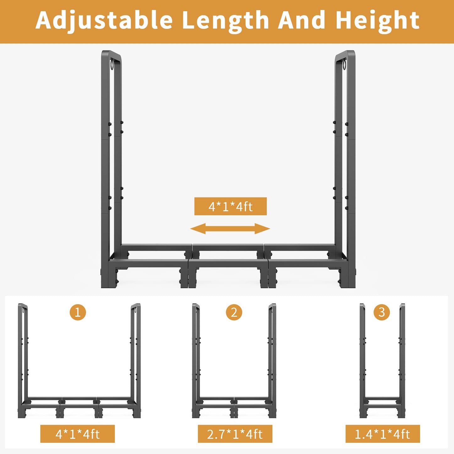 Mr IRONSTONE 4ft Firewood Rack Outdoor Indoor for Wood Storage, Upgraded Adjustable Firewood Rack, Heavy Duty Logs Stand Stacker Holder for Fireplace, Firewood Log Rack Stand Stacker for Porch Patio