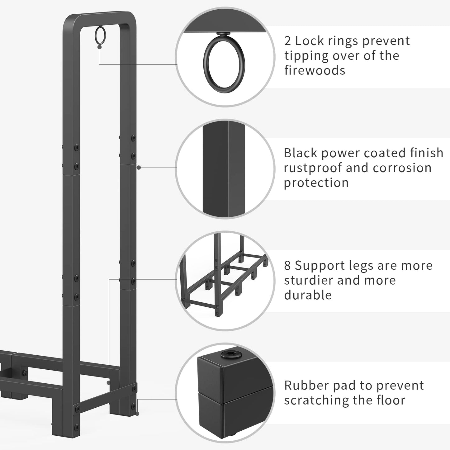 Mr IRONSTONE 4ft Firewood Rack Outdoor Indoor for Wood Storage, Upgraded Adjustable Firewood Rack, Heavy Duty Logs Stand Stacker Holder for Fireplace, Firewood Log Rack Stand Stacker for Porch Patio